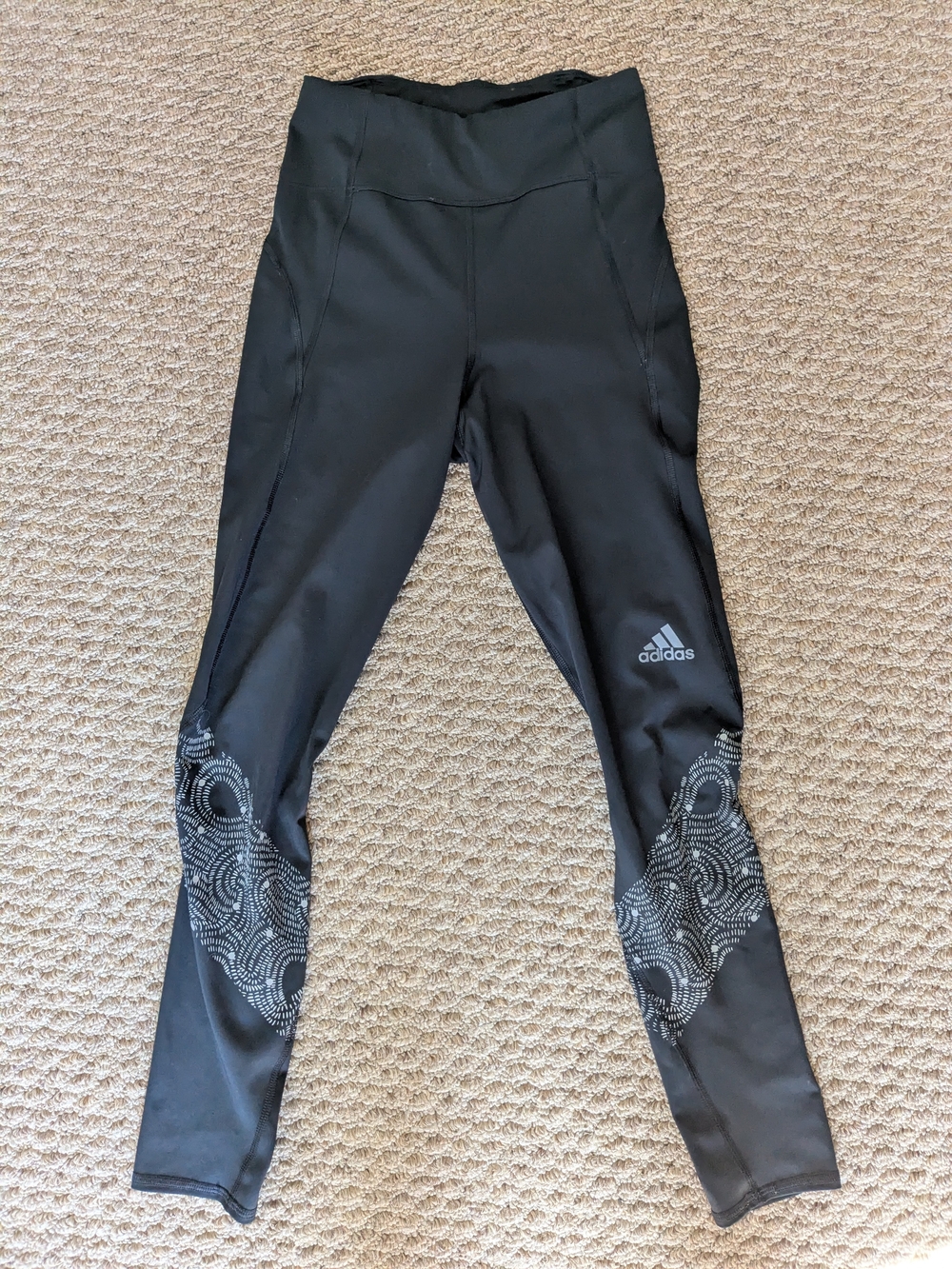 adidas Black Running Tights with Reflective Pattern